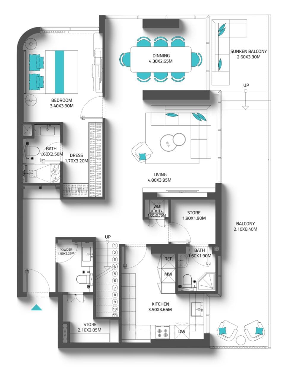 Duplex 3 BHK MAID’S ROOM + STORE TYPE 1