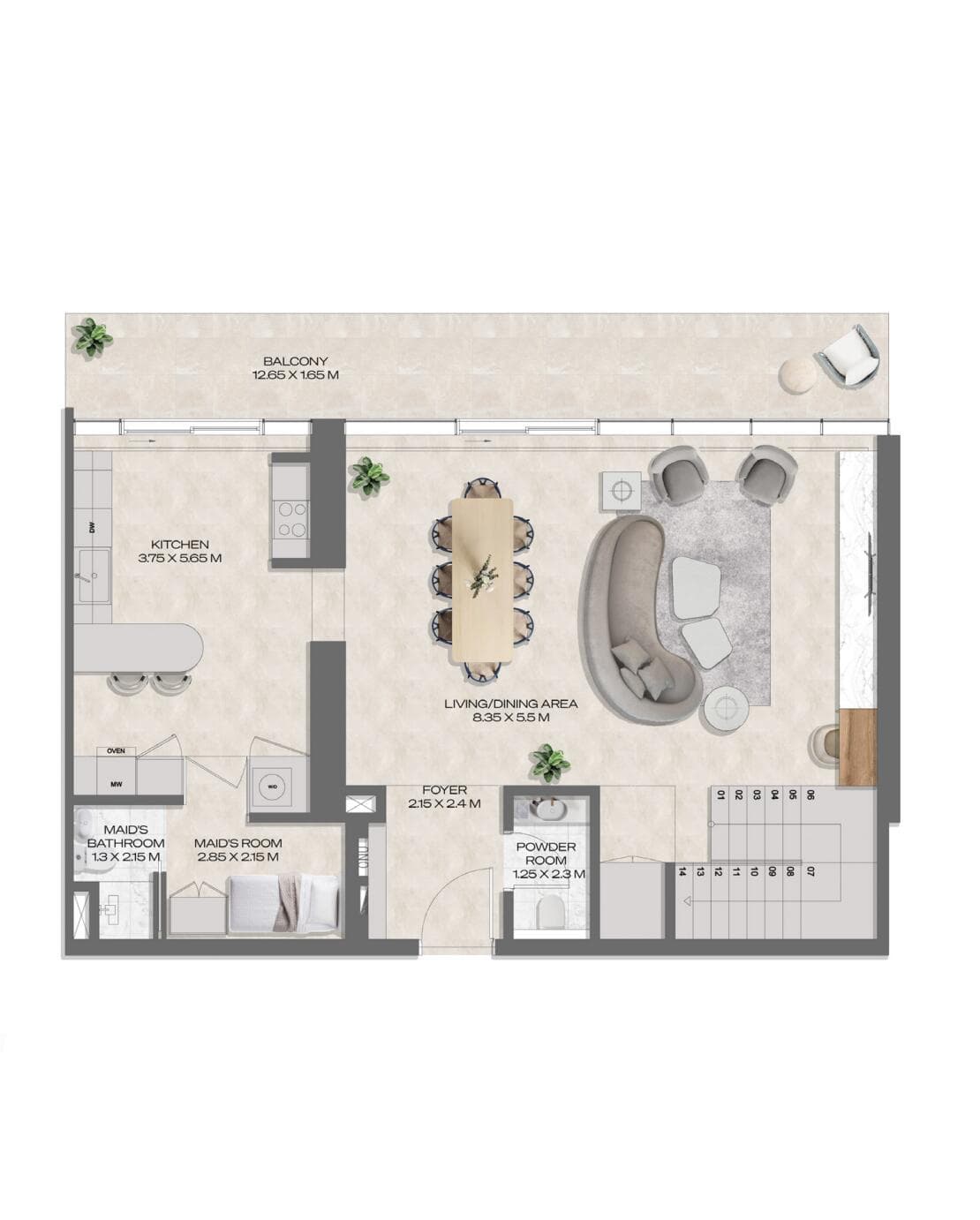 2 Bedroom Duplex + Maid Type E1