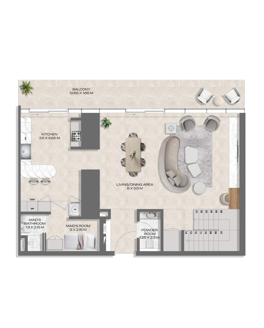 2 Bedroom Duplex + Maid Type E