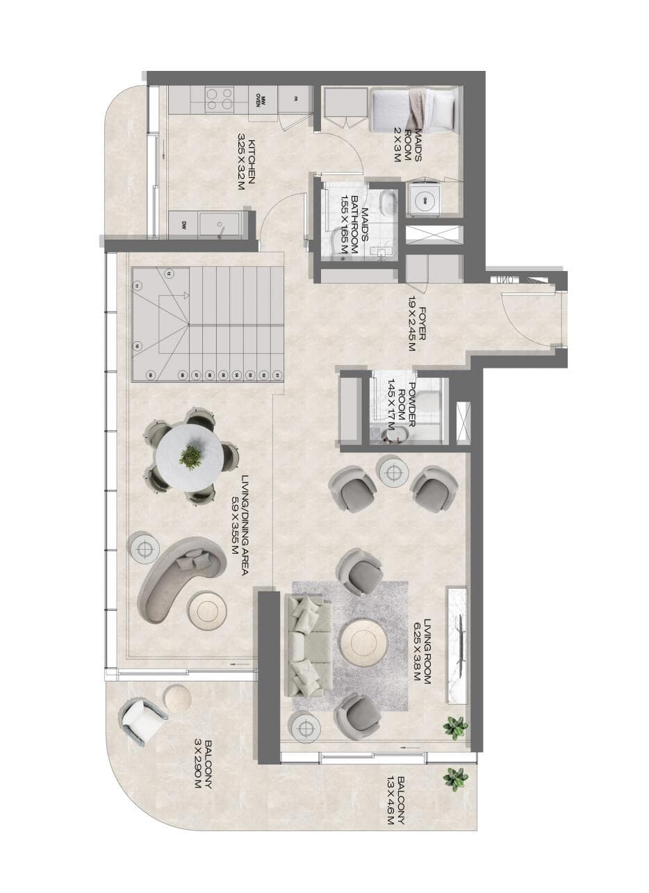 2 Bedroom Duplex + Maid Type C